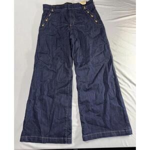 Women's Wide Leg Dark Blue Denim Pants
